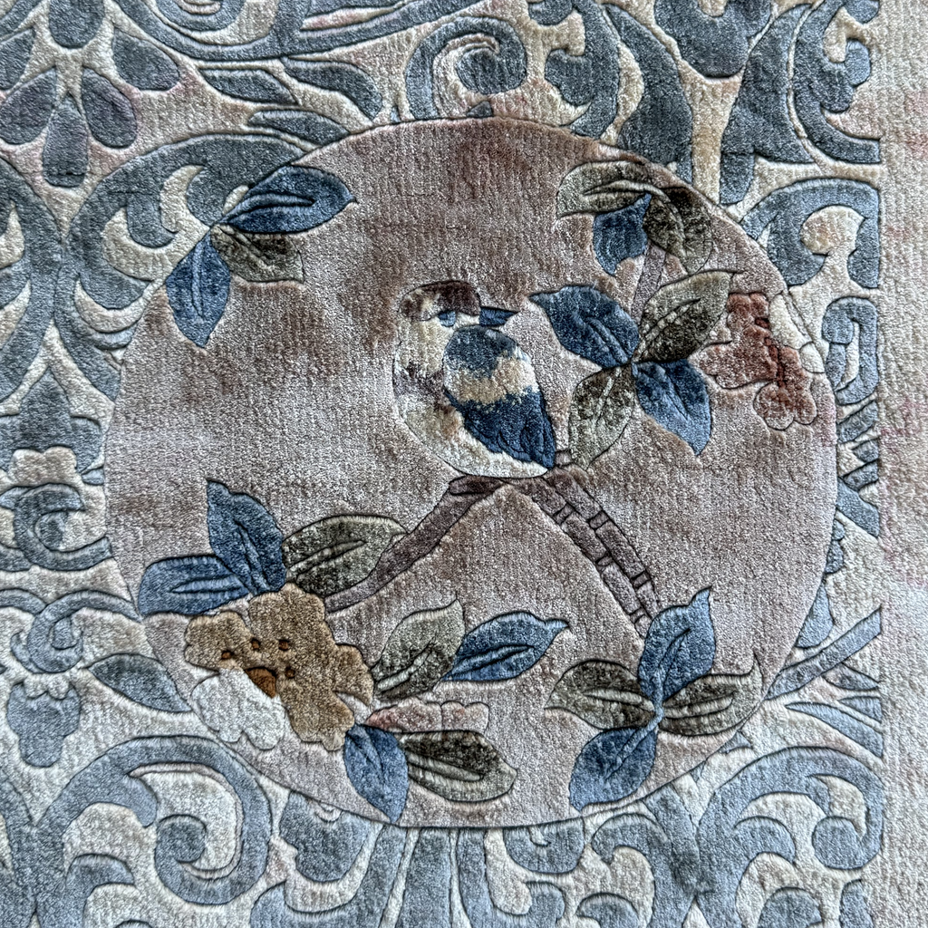 Vintage Tianjin Handmade Silk Carpet  Birds & Flowers, China