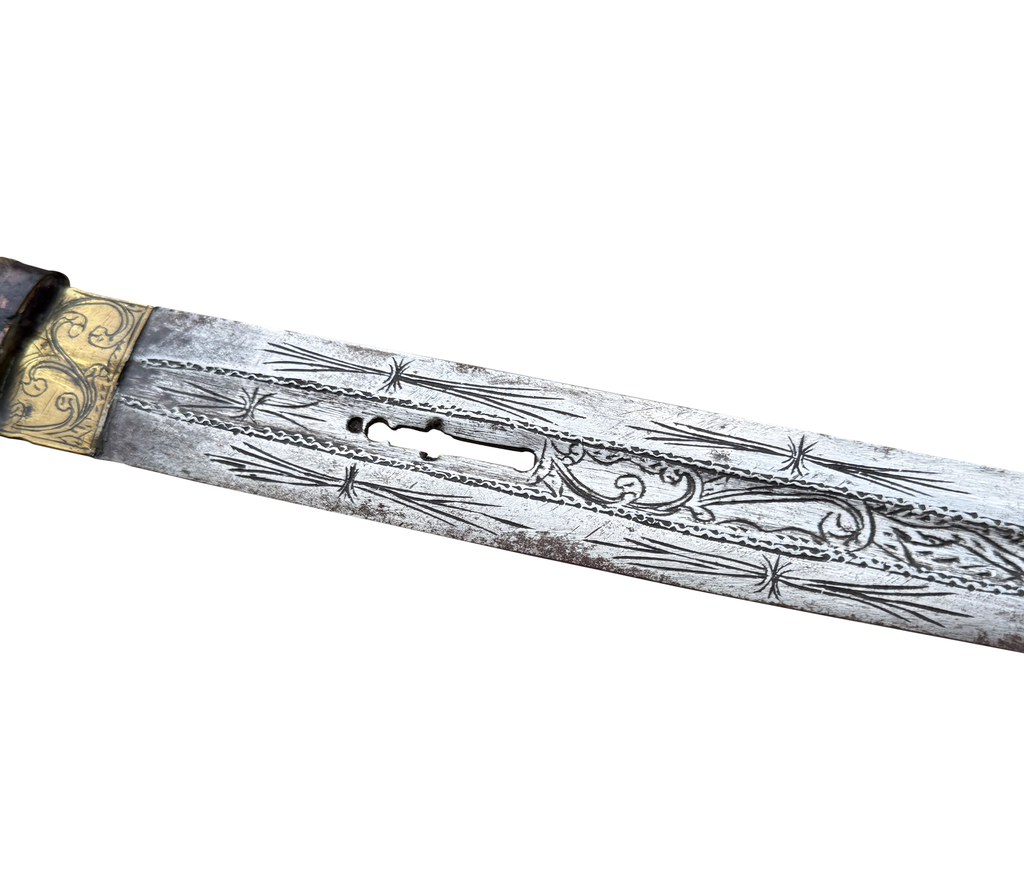 Antique Tunisian Bizerte Bichaq with Engraved Pierced Blade, Horn, & Brass Circa 1880–1910