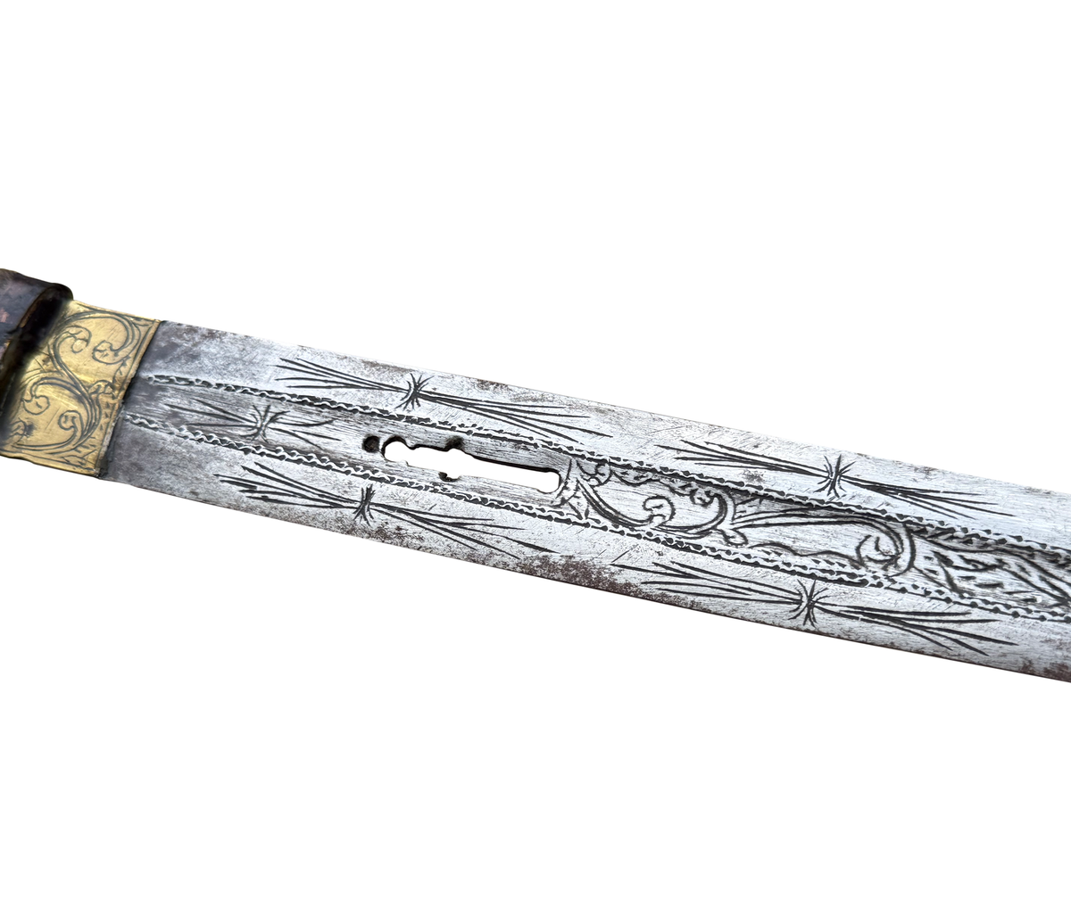 Antique Tunisian Bizerte Bichaq with Engraved Pierced Blade, Horn, & Brass Circa 1880–1910