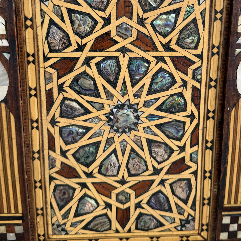 Vintage Syrian Damascene Armchairs with Mother of Pearl Inlay & Intricate Wood Marquetry