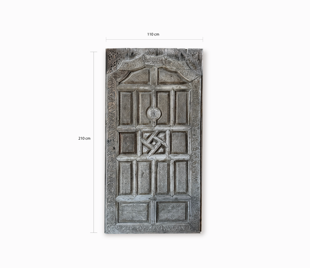 Antique Hand Carved Wooden Door with Islamic Geometric & Arabesque Panels