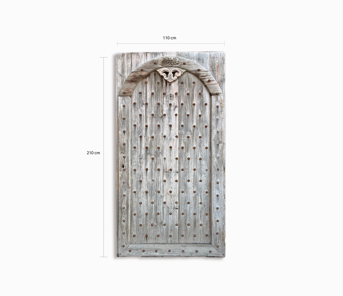 Antique Middle Eastern Studded Wooden Door with Pointed Arch & Bismillah Inscription