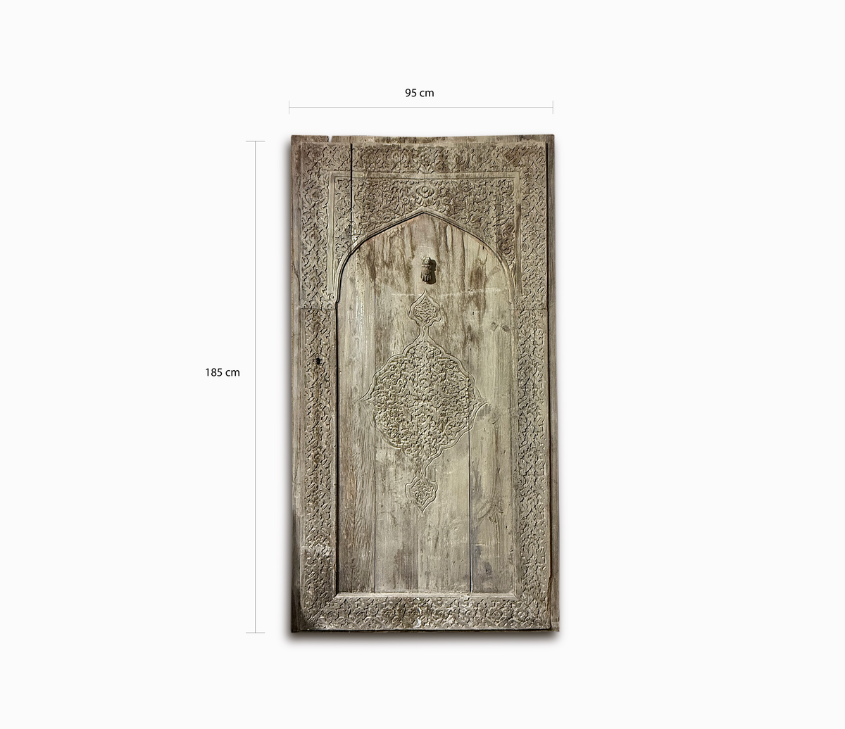 Antique Hand Carved Wooden Door with Arabesque & Central Medallion