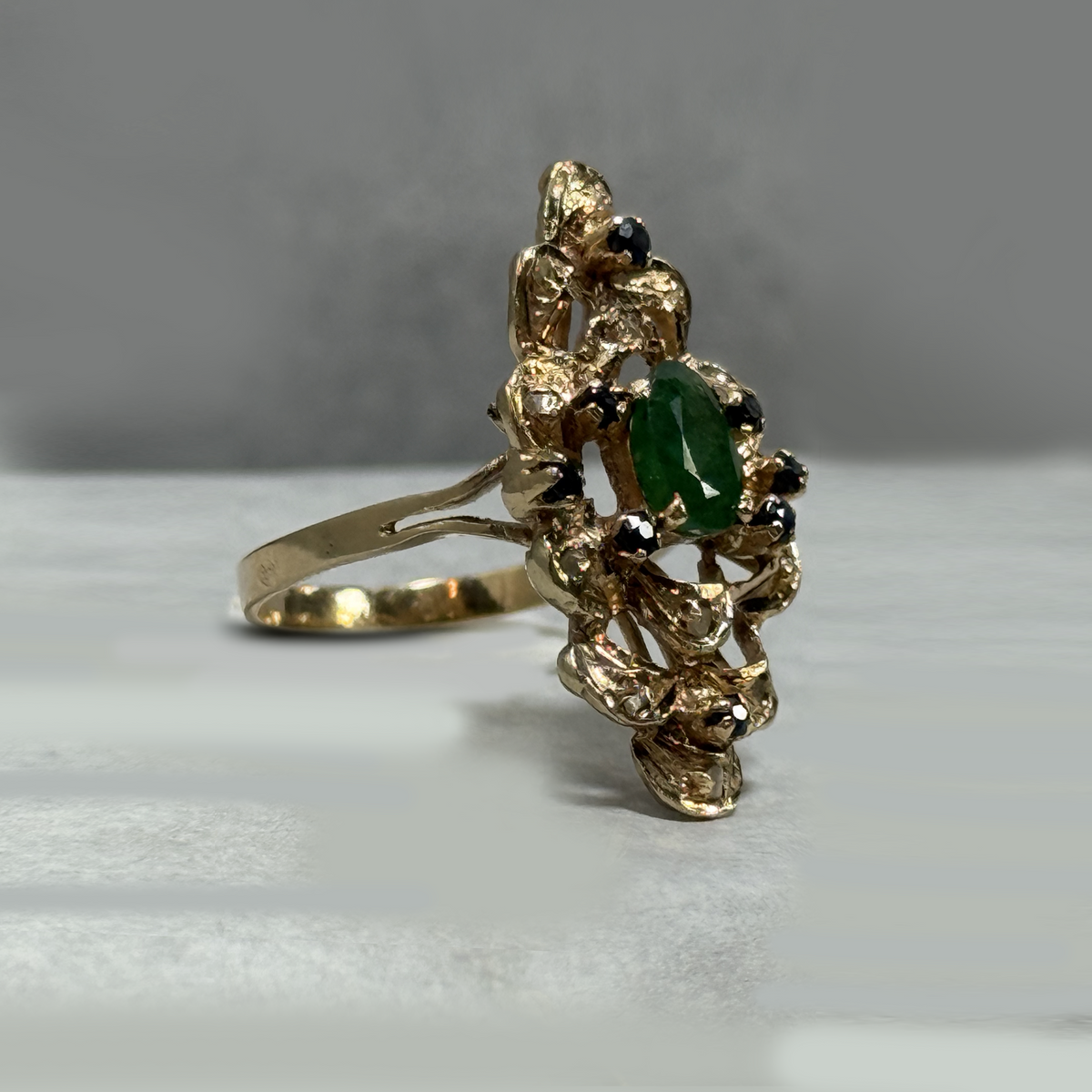 Vintage 14K Gold Emerald, Sapphire & Paste Ring and Earrings Set