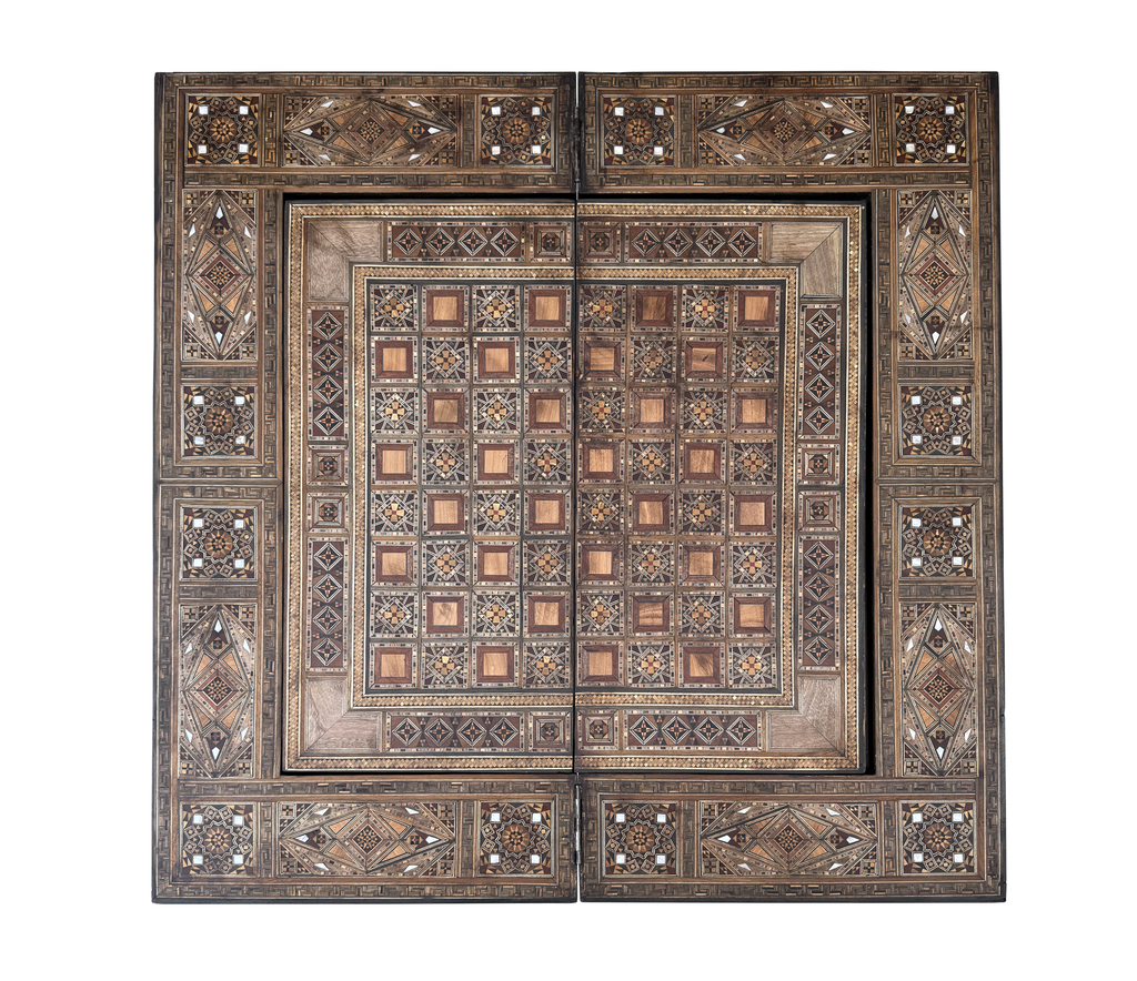 Antique Syrian Damascus Marquetry & Mother of Pearl Multi Game Table Early 20th Century