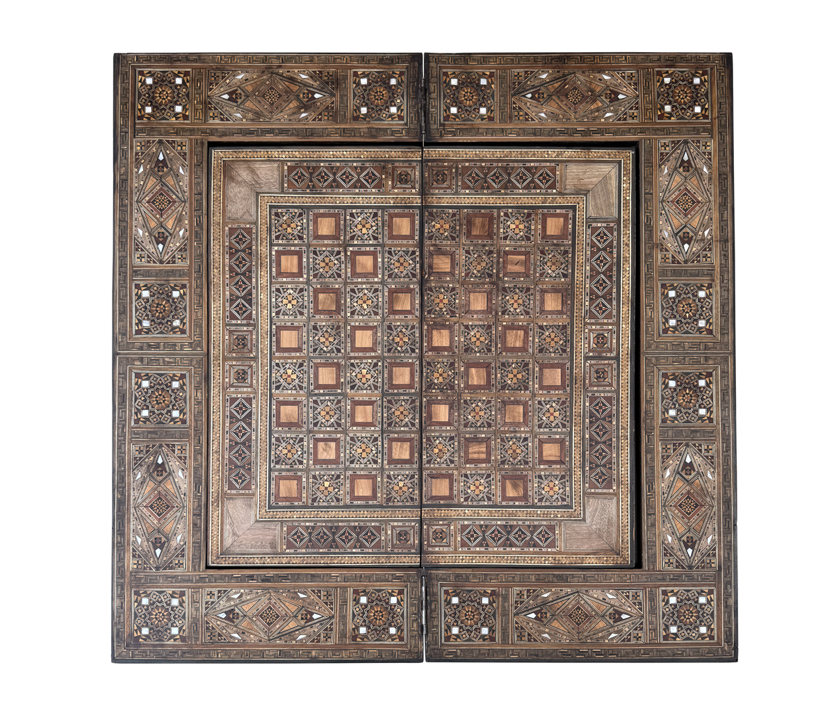 Antique Syrian Damascus Marquetry & Mother of Pearl Multi Game Table Early 20th Century