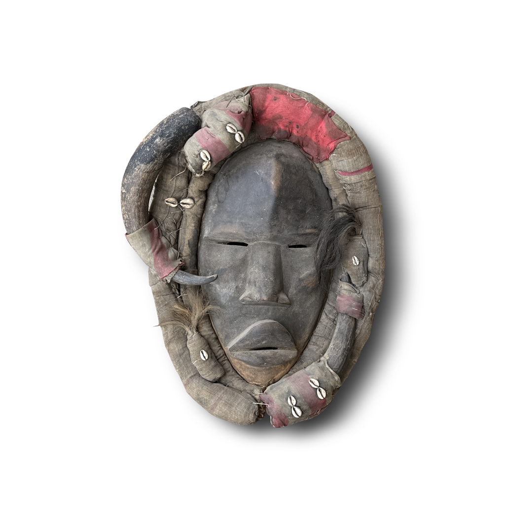 Dan Tribal Mask Wood, Raffia, Cowrie Shell & Horn