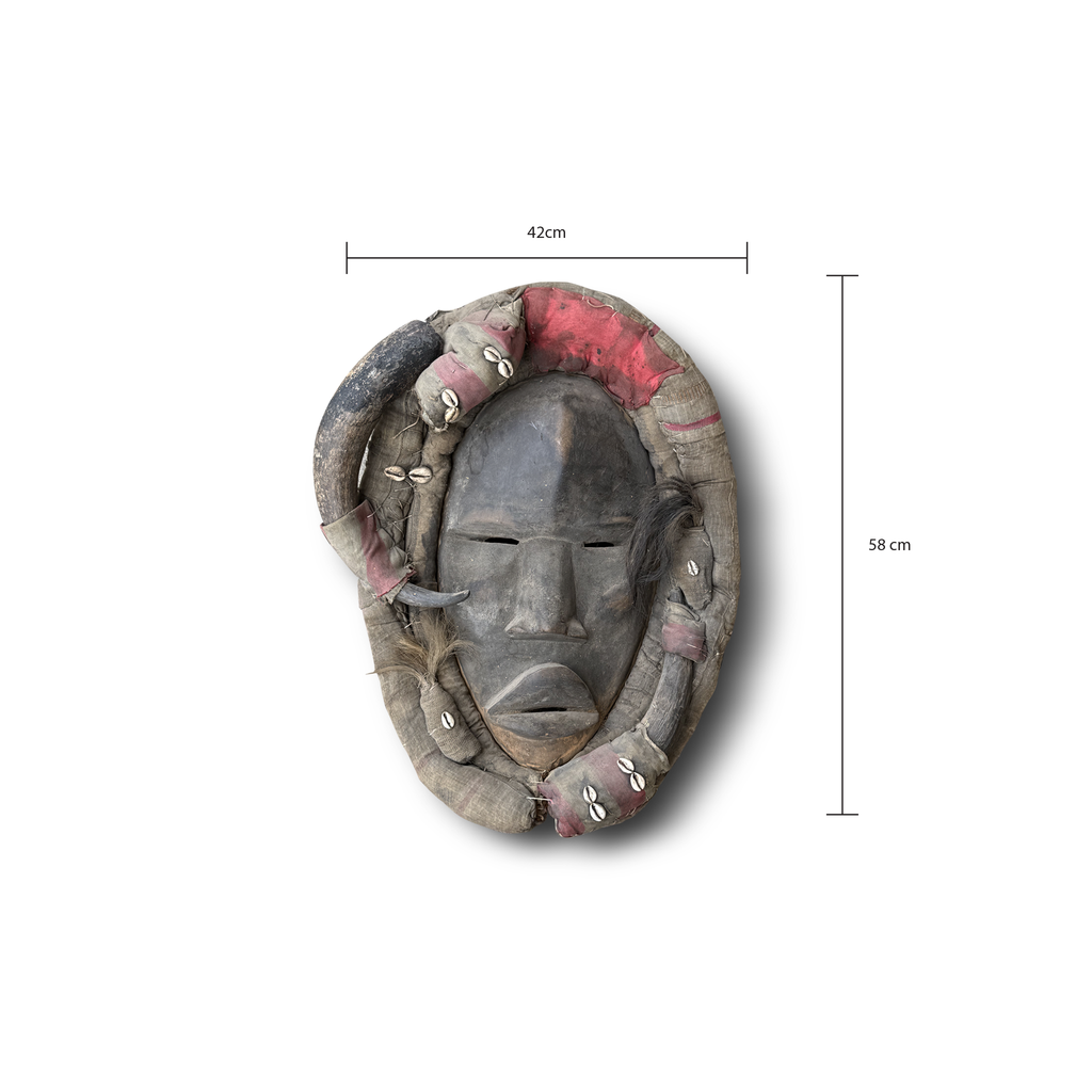Dan Tribal Mask Wood, Raffia, Cowrie Shell & Horn