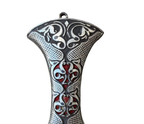Antique Arabian Jambiya Khanjar Dagger Silver Inlaid Hilt & Scabbard, Pattern Welded Damascus Blade, Calligraphic Cartouche