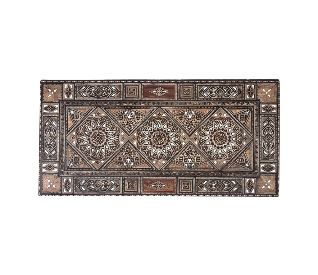 Antique Syrian Damascus Marquetry & Mother of Pearl Multi Game Table Early 20th Century