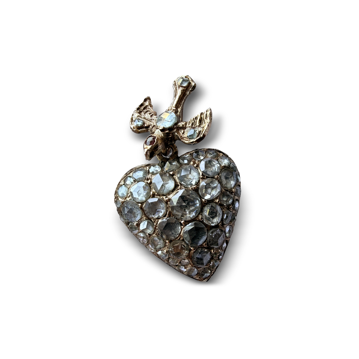 Vintage Ottoman Style 14K Gold Heart Pendant with Natural Diamonds