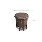 Vintage Hand Carved Octagonal Wooden Side Table with Mother of Pearl Inlay