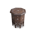 Vintage Hand Carved Octagonal Wooden Side Table with Mother of Pearl Inlay