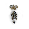 Antique 14K Gold Diamond & Blue Enamel Bow Pendant Brooch