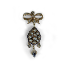 Antique 14K Gold Diamond & Blue Enamel Bow Pendant Brooch