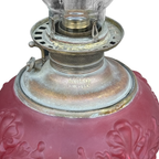 Antique American Lamp Juno Banquet Lamp with red molded glass, Electrified