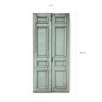 Large Antique Double Pine Wood Door  Raised Panel, Aged patinated turquoise green