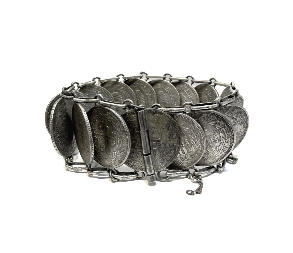 Vintage Lebanese 1952 Silver 50 Piastres Coin Bracelet
