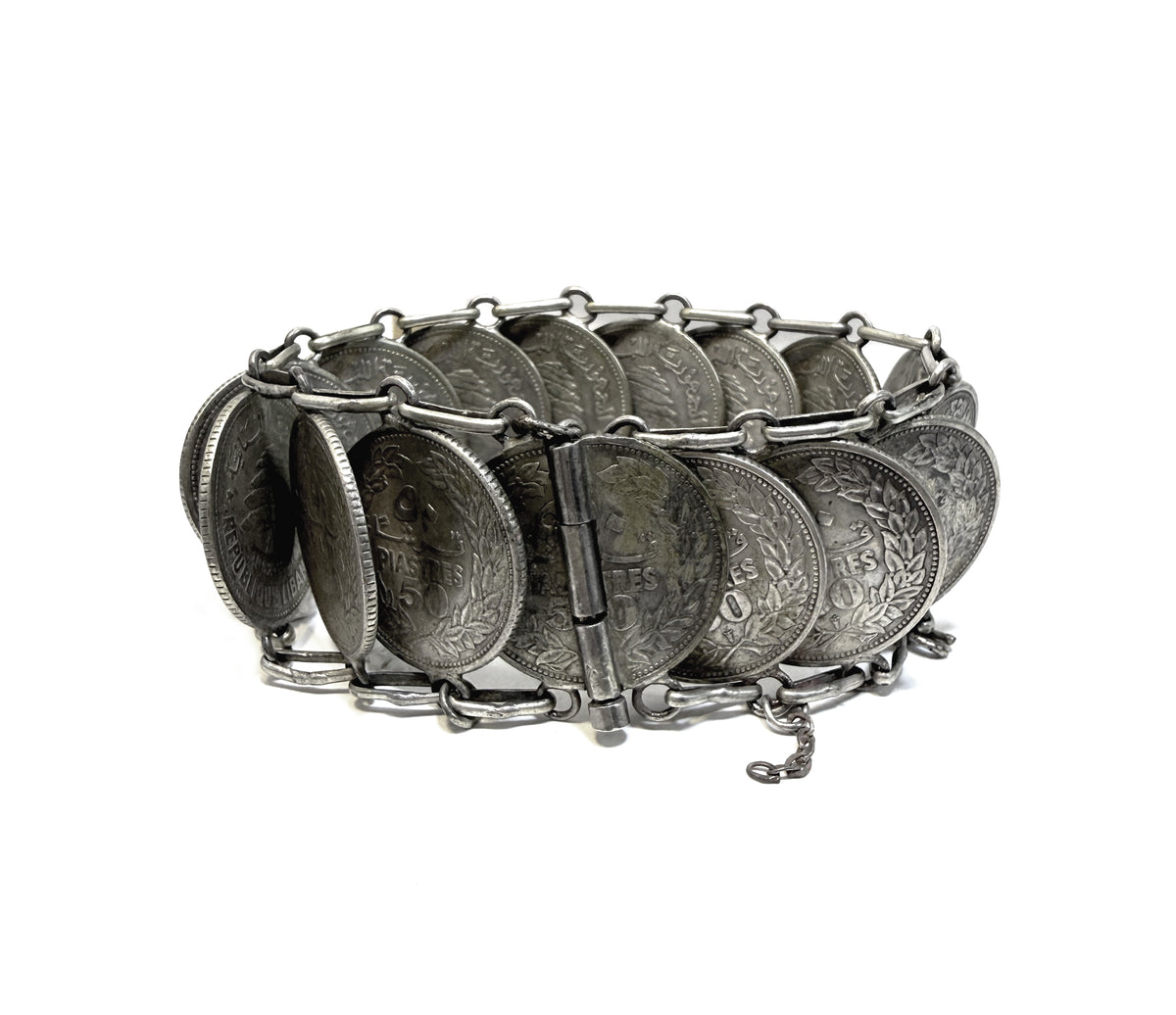 Vintage Lebanese 1952 Silver 50 Piastres Coin Bracelet