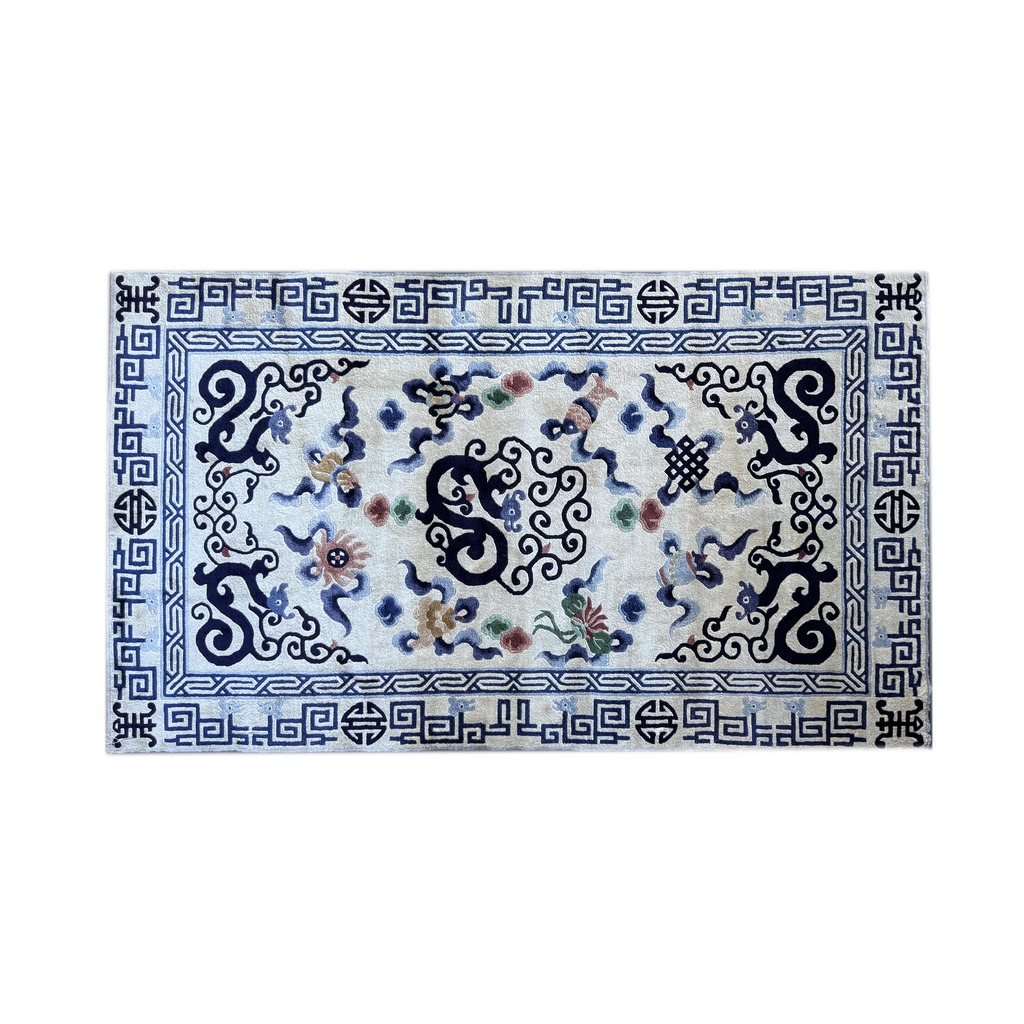 Vintage Tianjin Handmade Silk Carpet Dragon & Clouds, China