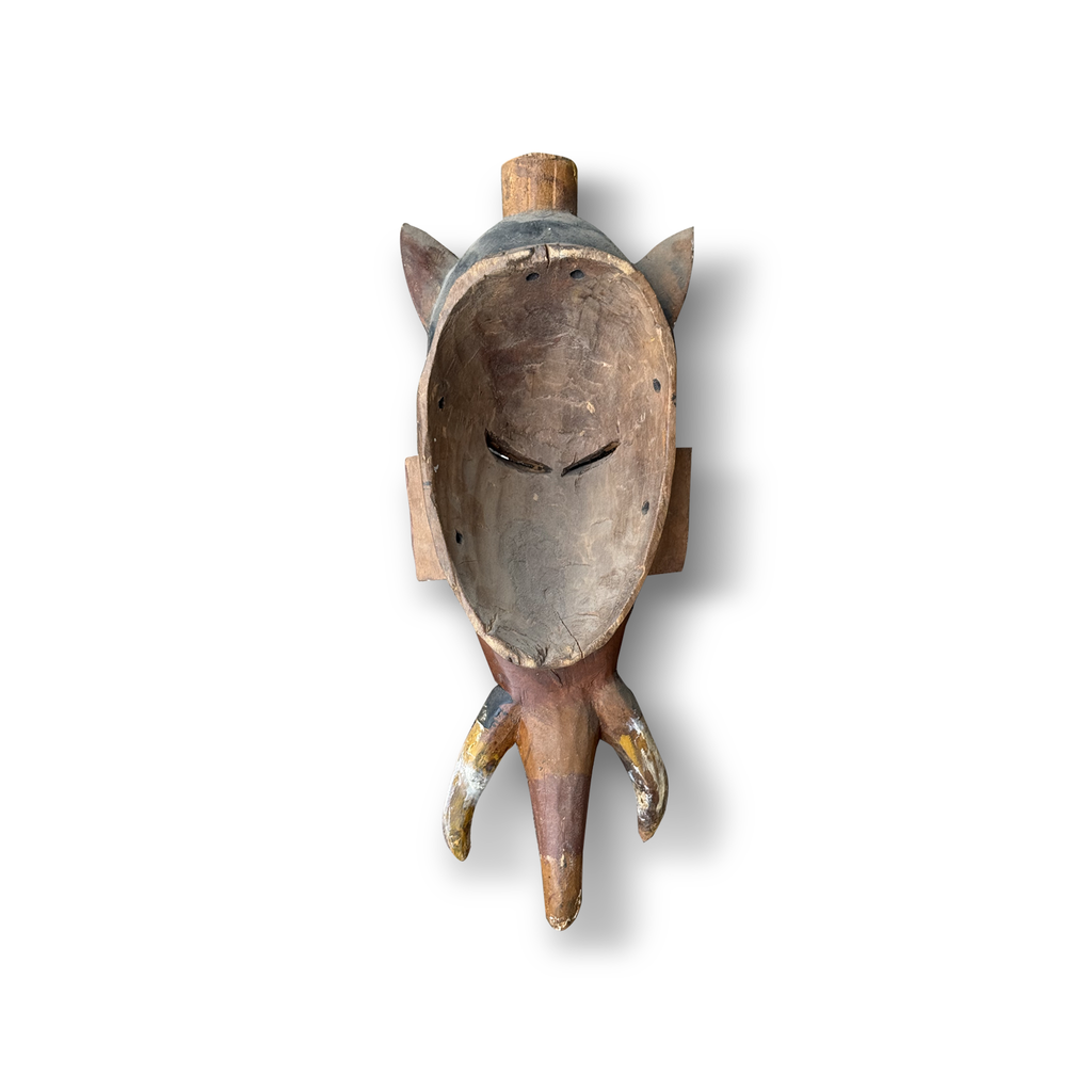 Guro Baule African tribal mask reverse – hollowed interior with original drilled attachment holes confirming ceremonial use