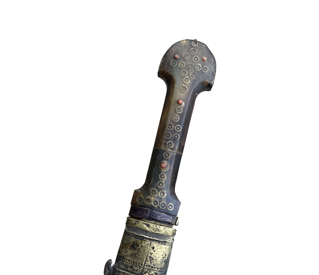 Antique Tunisian Bizerte Bichaq with Engraved Pierced Blade, Horn, & Brass Circa 1880–1910
