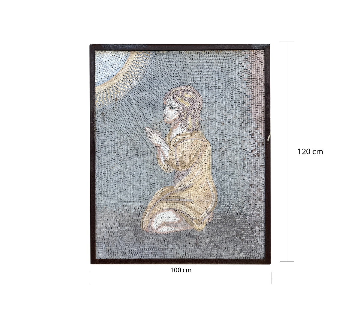 Vintage Hand Cut Natural Stone Mosaic Praying Child