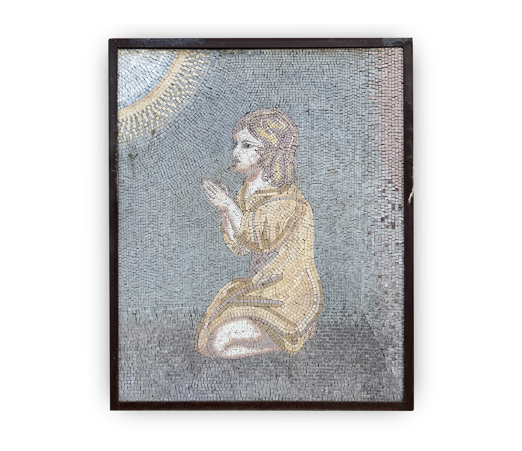 Vintage Hand Cut Natural Stone Mosaic Praying Child