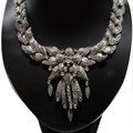 Antique Silver Floral Statement Necklace with Paste Stones