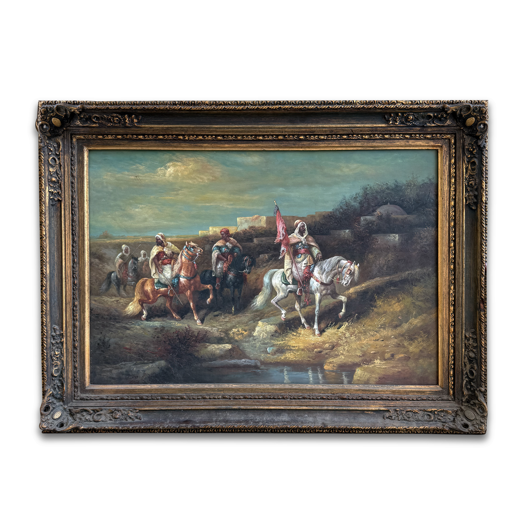Orientalist Equestrian Oil Painting Mounted Horsemen, 90 × 60 cm