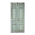 Large Antique Double Pine Wood Door  Raised Panel, Aged patinated turquoise green