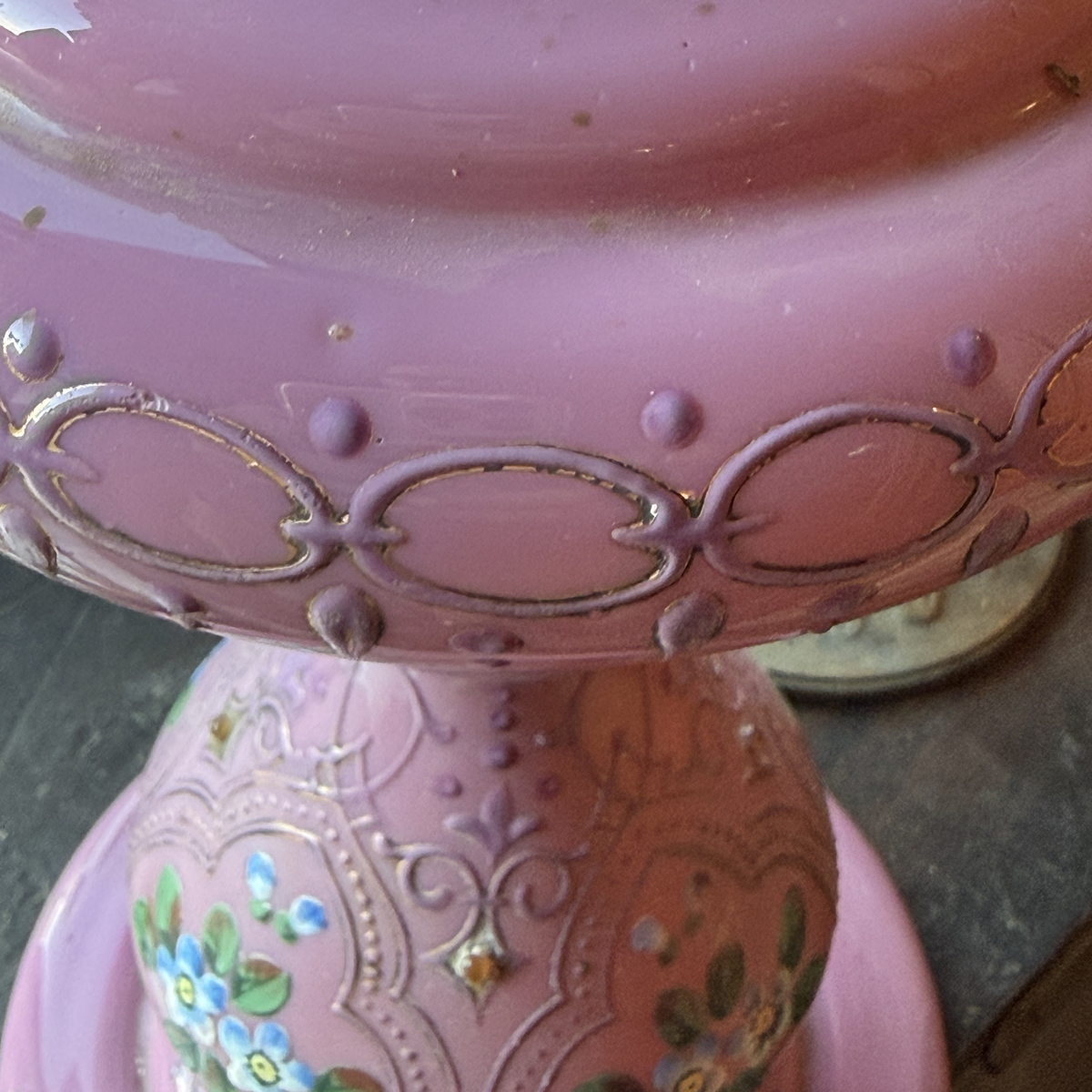 Antique Pink Opaline Glass Oil Lamp c. 1880/1900