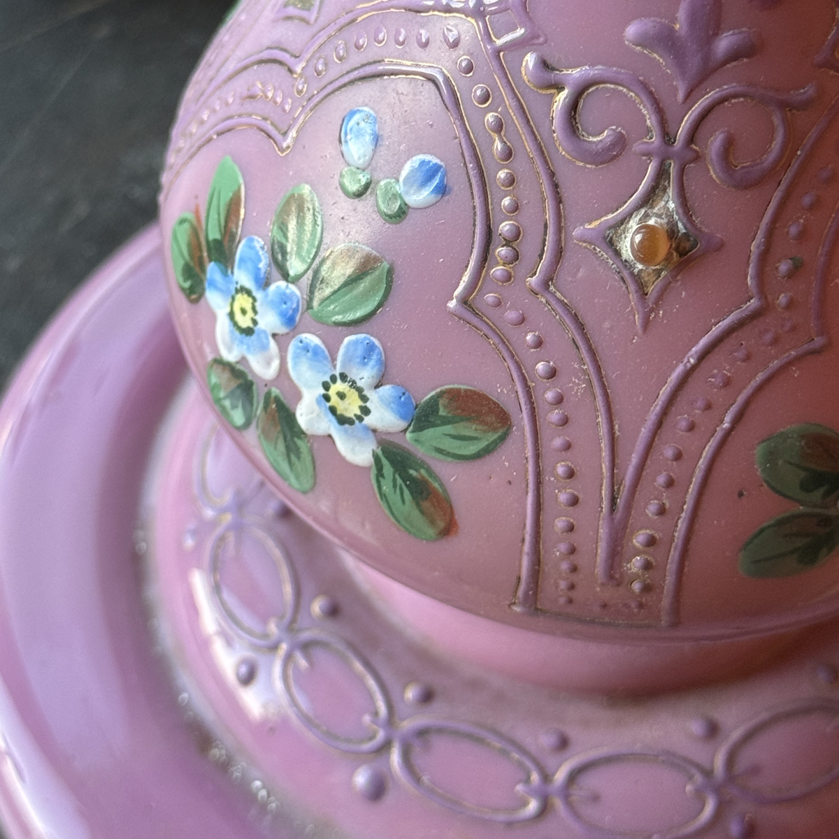Antique Pink Opaline Glass Oil Lamp c. 1880/1900