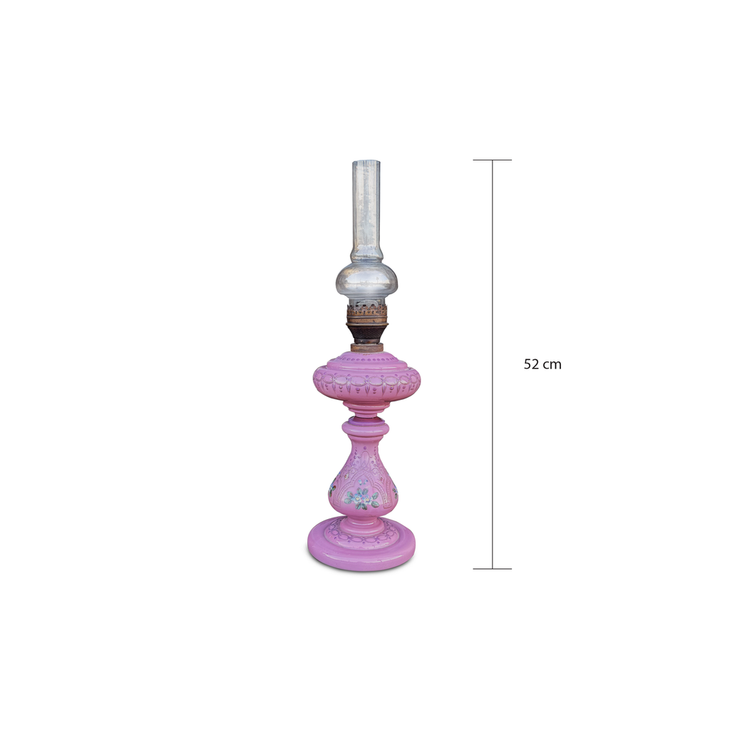 Antique Pink Opaline Glass Oil Lamp c. 1880/1900