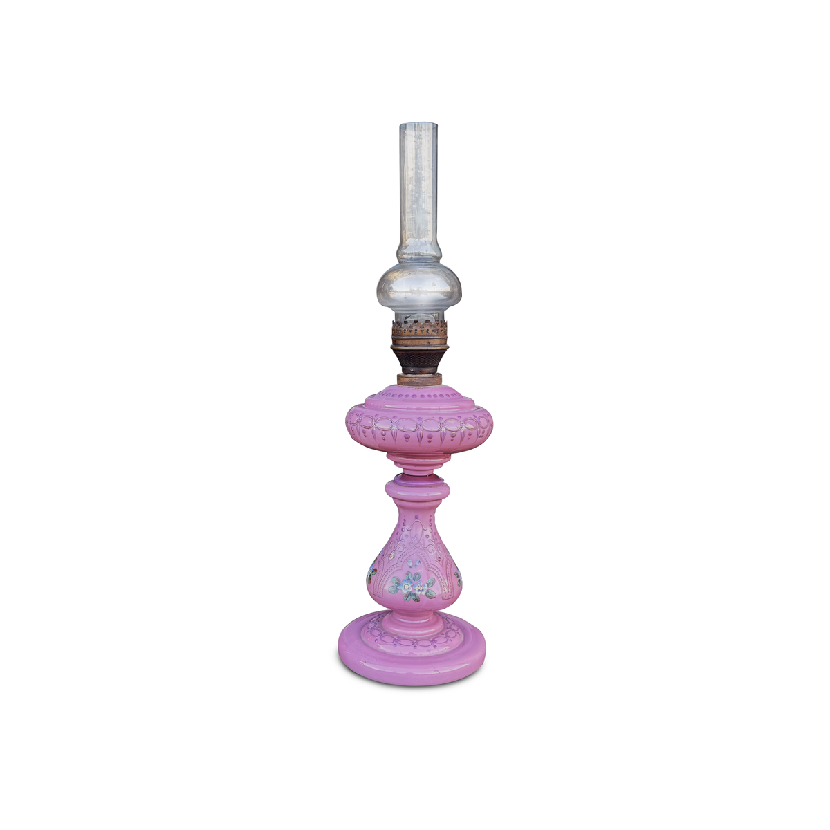 Antique Pink Opaline Glass Oil Lamp c. 1880/1900