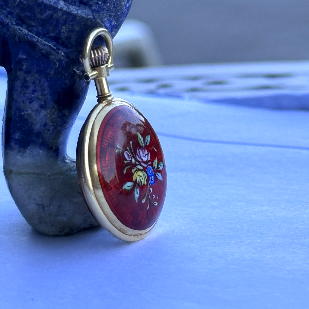 Vintage Atlantis 18K Gold & Enamel Lady's Pendant Watch, c. 1950s/1960s