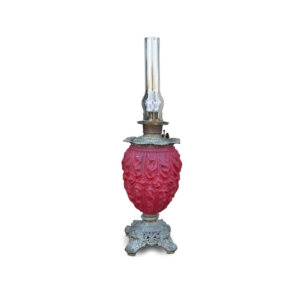 Antique Consolidated Ruby Satin Glass Banquet Lamp