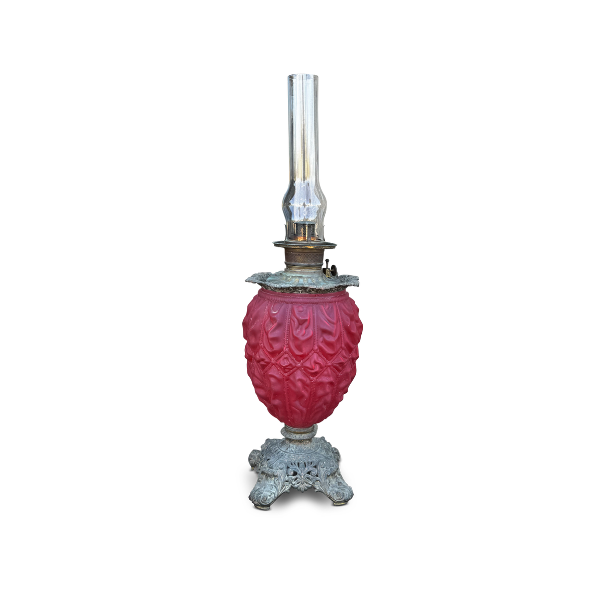 Antique Consolidated Ruby Satin Glass Banquet Lamp
