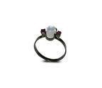 Vintage 925 Sterling Silver Moonstone & Ruby Set Ring