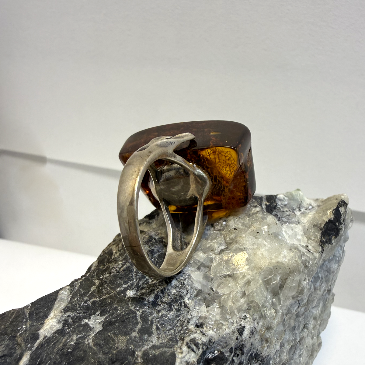 Natural Baltic Amber & Sterling Silver Statement Ring