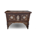 Antique Syrian walnut chest with mother-of-pearl inlay, front view