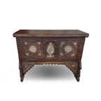 Antique Syrian walnut chest with mother-of-pearl inlay, front view