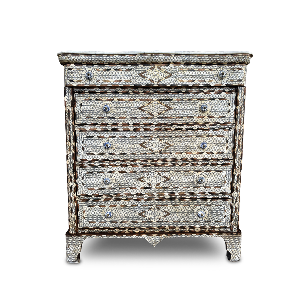 Vintage Syrian Mother of Pearl Marquetry Chest of Drawers