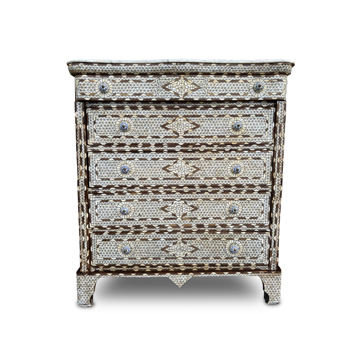 Vintage Syrian Mother of Pearl Marquetry Chest of Drawers