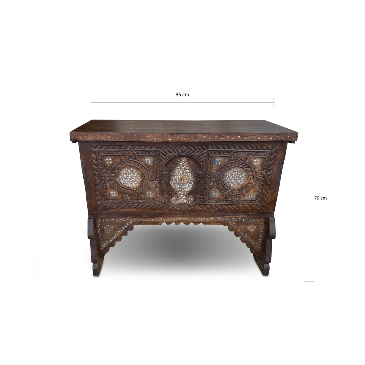 Antique Syrian Walnut Chest with Mother of Pearl Inlay