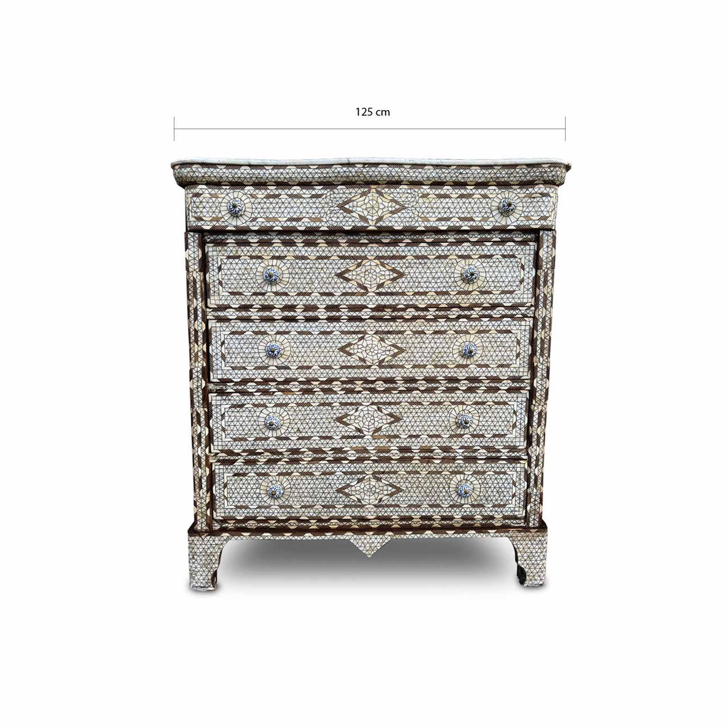 Vintage Syrian Mother of Pearl Marquetry Chest of Drawers