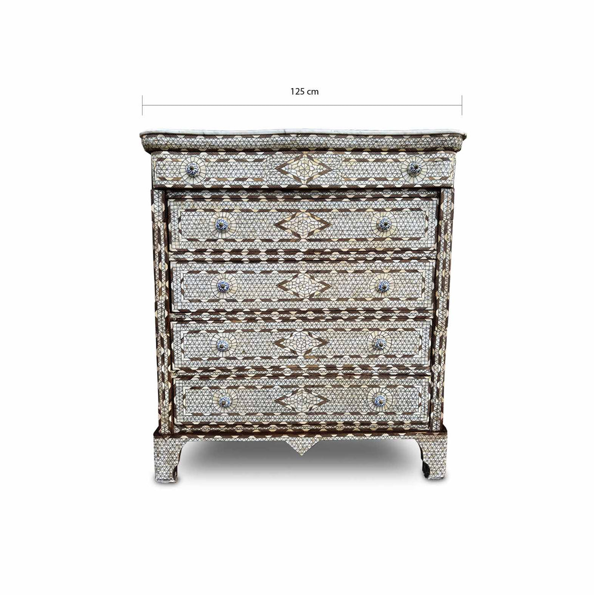 Vintage Syrian Mother of Pearl Marquetry Chest of Drawers