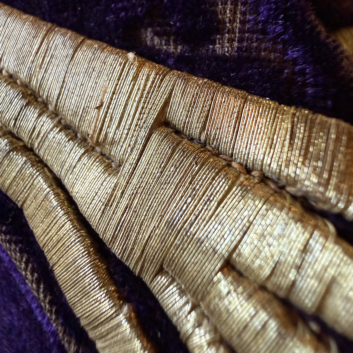 Ottoman dival embroidery, gilt metal thread on velvet, late 19th century.