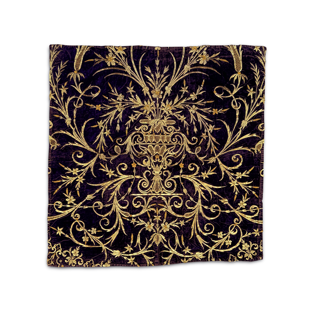 Ottoman dival embroidery, gilt metal thread on velvet, late 19th century.