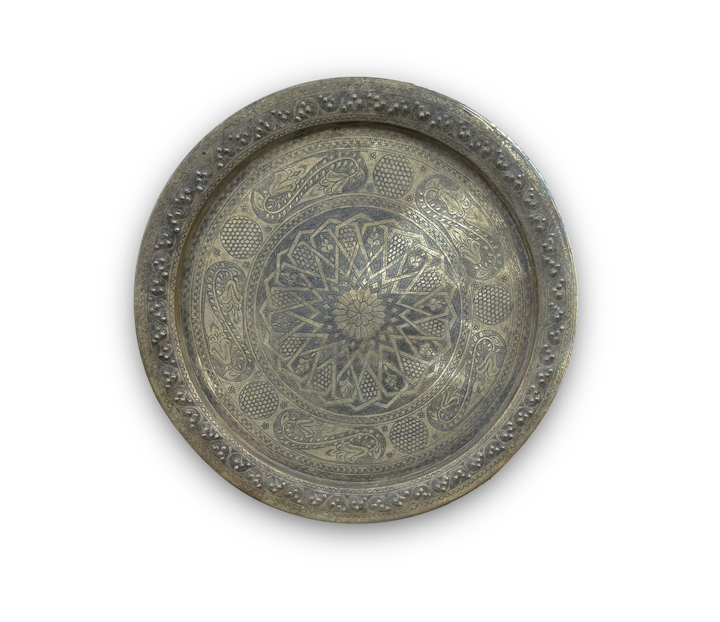 Large Vintage Engraved Brass Tray Middle Eastern